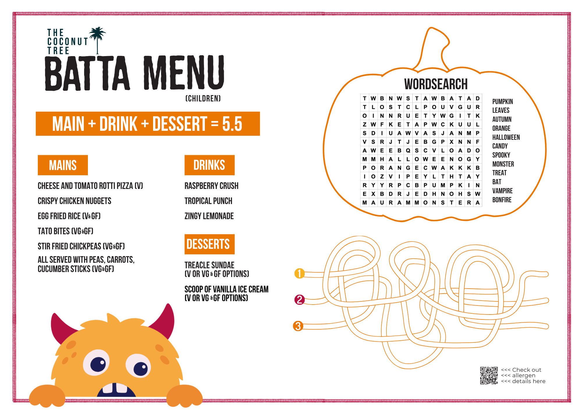 Kids menu.